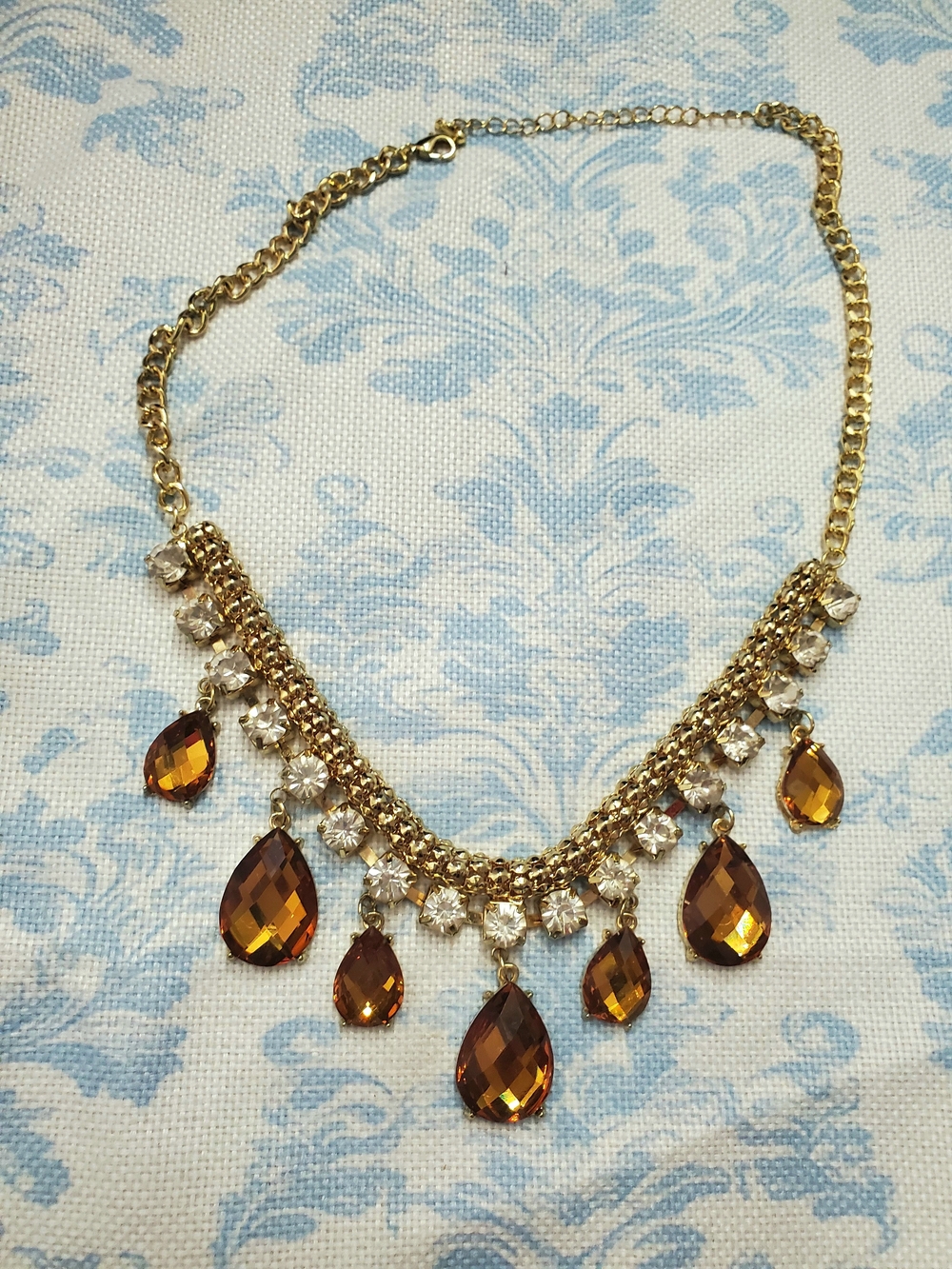 Gold-Tone Amber Teardrop Crystal Necklace